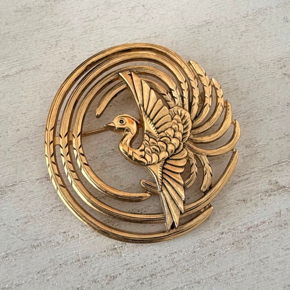 Vintage MFA Museum of Fine Arts Boston Bird of Paradise Gold Tone Brooch